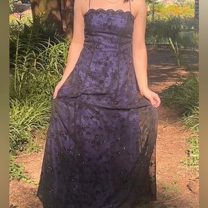 Navy Blue Prom Dress w/black sheer over with cute sequins & flowers